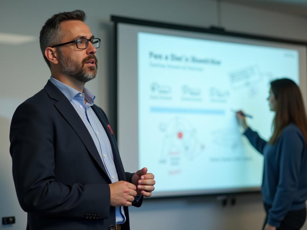 Noam Aviry, an expert in fundraising, giving a presentation on a virtual collaboration strategy for non-profit organizations using a digital whiteboard.